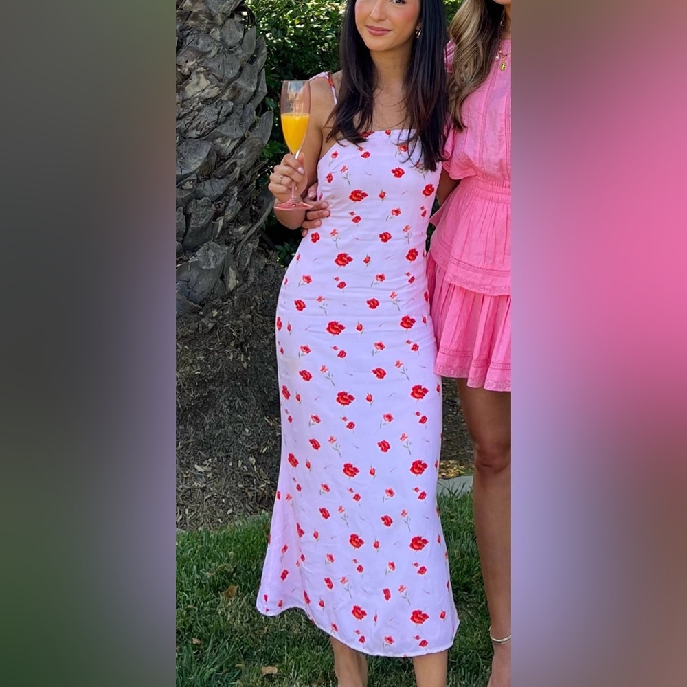 Charlie holiday light pink midi dress.
